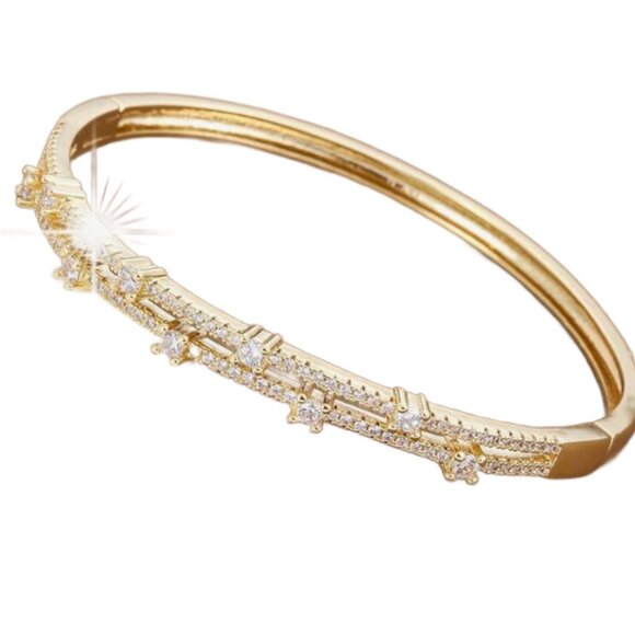 Jewelry - Dainty Minimalist CZ double row hinge bangle bracelet